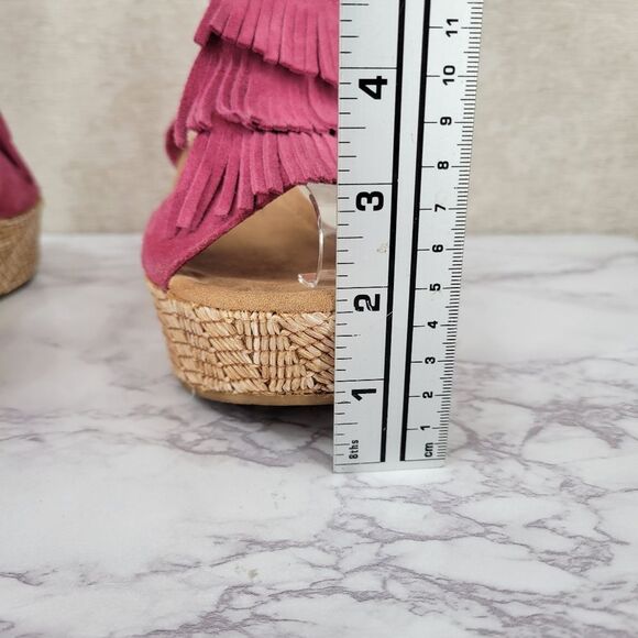 Minnetonka Pink Suede Fringe Platform Wedge Sandals Women's Size 9 - Picture 9 of 14